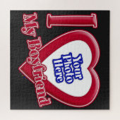 私は私のボーイフレンドが大好きフォト赤いハートブラック ジグソーパズル (横)