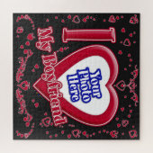 私は私のボーイフレンドが大好きフォト赤いハートブラック ジグソーパズル (横)