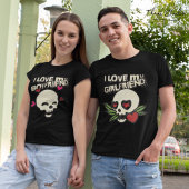 私は私のボーイフレンドが大好きヴィンテージスカルハートカップル Tシャツ