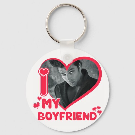 私は私のボーイフレンドが大好き写真ハートバレンタイン愛 キーホルダー (正面)