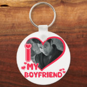 私は私のボーイフレンドが大好き写真ハートバレンタイン愛 キーホルダー (正面)