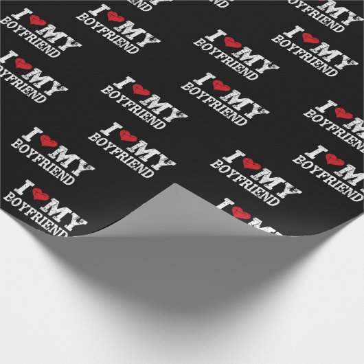私は私のボーイフレンドが大好き赤いハートバレンタインデー ラッピングペーパー (角)