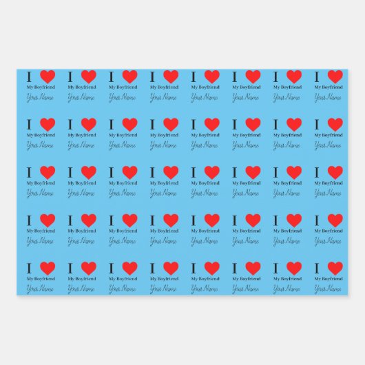 私は私のボーイフレンドと赤いハートが大好きパーソナライズされた ラッピングペーパーシート (正面3)