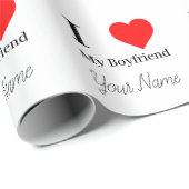 私は私のボーイフレンドと赤いハートが大好きパーソナライズされた ラッピングペーパー (ロールコーナー)