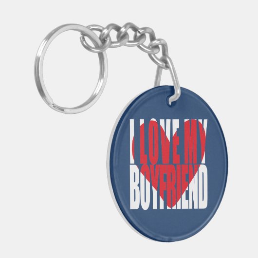 私は私のボーイフレンドのハート写真が大好きパーソナライズされた キーホルダー (正面左)