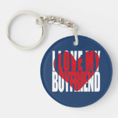 私は私のボーイフレンドのハート写真が大好きパーソナライズされた キーホルダー (正面)