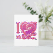 私は私のボーイフレンドのピンク/紫が大好き – ハート ポストカード (スタンド正面)