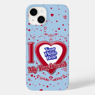 私は私のボーイフレンドの写真の赤いハートライトブルー Case-Mate iPhone 14ケース