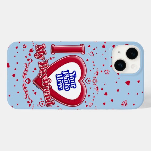 私は私のボーイフレンドの写真の赤いハートライトブルー Case-Mate iPhoneケース (裏面 (横))
