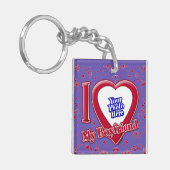 私は私のボーイフレンドの写真の赤いハート紫 キーホルダー (正面左)