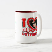 私は私のボーイフレンドの写真パーソナライズされたハートギフトが大好き ツートーンマグカップ (正面右)