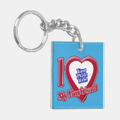 私は私のボーイフレンドの写真赤いハートティール(緑がかった色) キーホルダー (正面左)