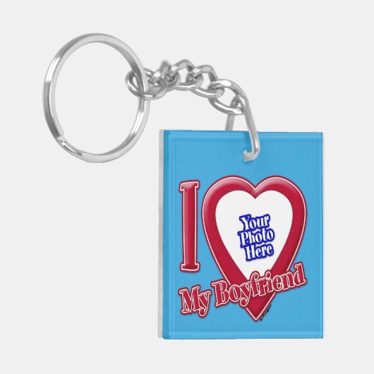 私は私のボーイフレンドの写真赤いハートティール（緑がかった色） キーホルダー (正面左)