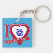 私は私のボーイフレンドの写真赤いハートティール(緑がかった色) キーホルダー (裏面)