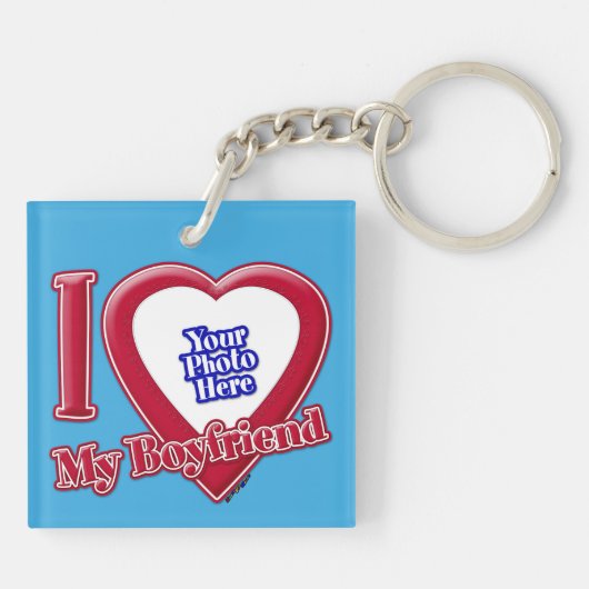 私は私のボーイフレンドの写真赤いハートティール（緑がかった色） キーホルダー (裏面)