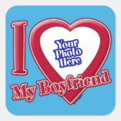 私は私のボーイフレンドの写真赤いハートティール（緑がかった色） スクエアシール (正面)