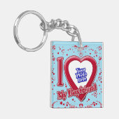 私は私のボーイフレンドの写真赤いハートブルーホライゾン大好き キーホルダー (正面左)