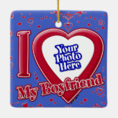 私は私のボーイフレンドの写真赤いハート深い王室のBl セラミックオーナメント (裏面)