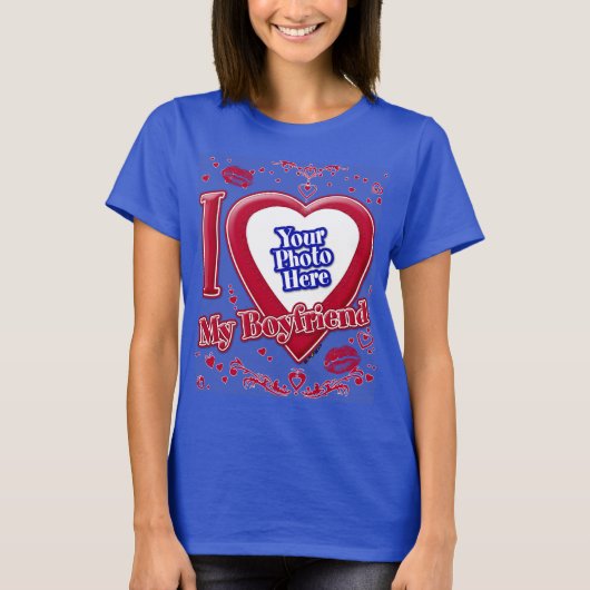 私は私のボーイフレンドの写真赤いハート深い王室のBl Tシャツ (正面)