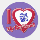 私は私のボーイフレンドの写真赤いハート紫 ラウンドシール (正面)