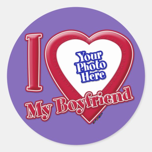私は私のボーイフレンドの写真赤いハート紫 ラウンドシール (正面)