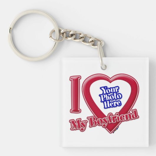 私は私のボーイフレンドの写真赤いハート キーホルダー (正面)