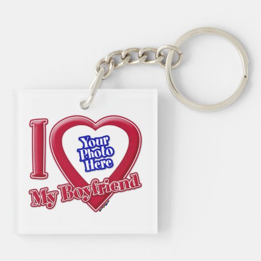 私は私のボーイフレンドの写真赤いハート キーホルダー (裏面)