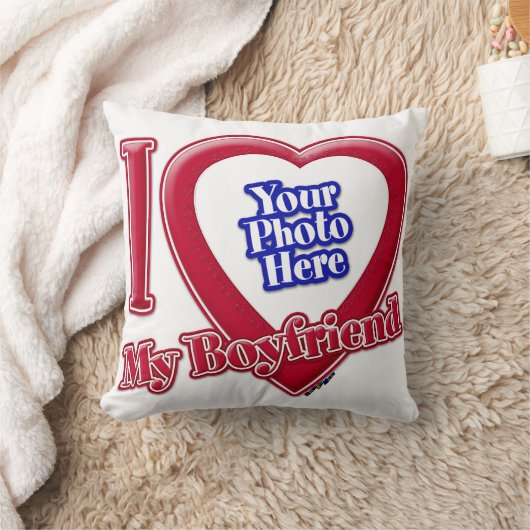 私は私のボーイフレンドの写真赤いハート クッション (ブランケット)
