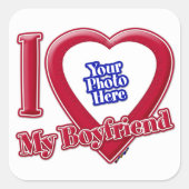 私は私のボーイフレンドの写真赤いハート スクエアシール (正面)