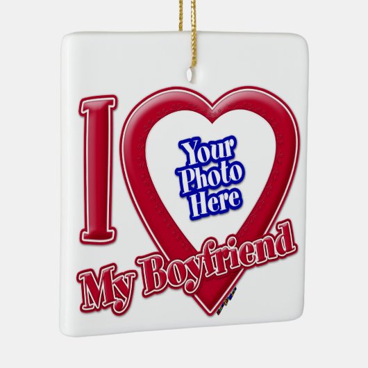 私は私のボーイフレンドの写真赤いハート セラミックオーナメント (右)