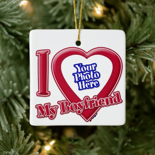 私は私のボーイフレンドの写真赤いハート セラミックオーナメント (ツリー)