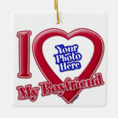 私は私のボーイフレンドの写真赤いハート セラミックオーナメント (正面)