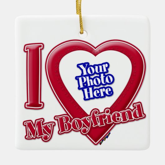 私は私のボーイフレンドの写真赤いハート セラミックオーナメント (正面)