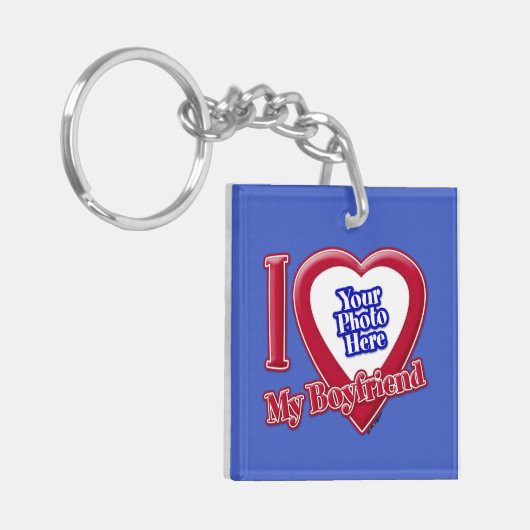 私は私のボーイフレンドの写真赤いハートD R Blue キーホルダー (正面左)