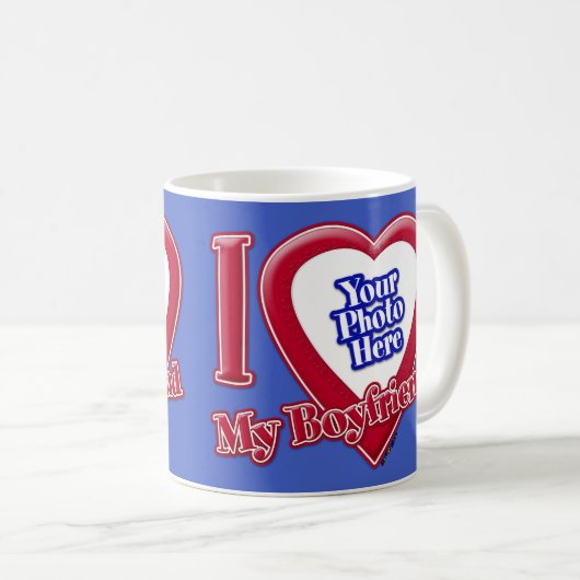 私は私のボーイフレンドの写真赤いハートD R Blue コーヒーマグカップ (正面右)