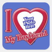 私は私のボーイフレンドの写真赤いハートD R Blue スクエアシール (正面)
