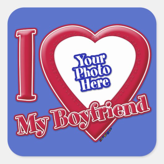 私は私のボーイフレンドの写真赤いハートD R Blue スクエアシール (正面)