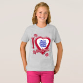 私は私のボーイフレンドを愛する写真赤いハートキスグレー Tシャツ (正面フル)