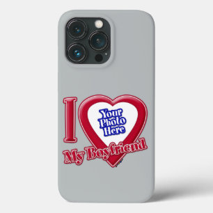 私は私のボーイフレンドを愛する写真赤いハートグレー iPhone 13 PROケース