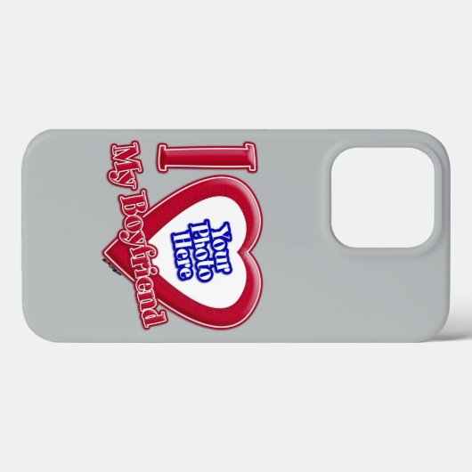 私は私のボーイフレンドを愛する写真赤いハートグレー Case-Mate iPhoneケース (裏面 (横))