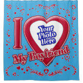 私は私のボーイフレンドを愛する写真赤いハートティール(緑がかった色) シャワーカーテン (正面)