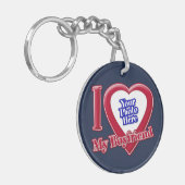 私は私のボーイフレンドを愛する写真赤いハートネイビーブルー キーホルダー (正面左)