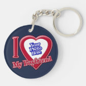 私は私のボーイフレンドを愛する写真赤いハートネイビーブルー キーホルダー (裏面)