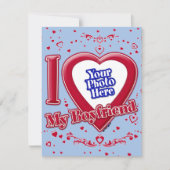 私は私のボーイフレンドを愛する写真赤いハートベビーブルー シーズンカード (正面)