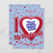 私は私のボーイフレンドを愛する写真赤いハートベビーブルー シーズンカード (正面/裏面)