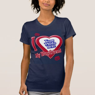 私は私のボーイフレンドを愛する写真赤いハートリップNavy Blue Tシャツ