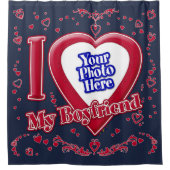 私は私のボーイフレンドを愛する写真赤いハート海軍 シャワーカーテン (正面)