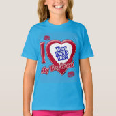 私は私のボーイフレンド写真赤いハートキスティール（緑がかった色） Tシャツ (正面)