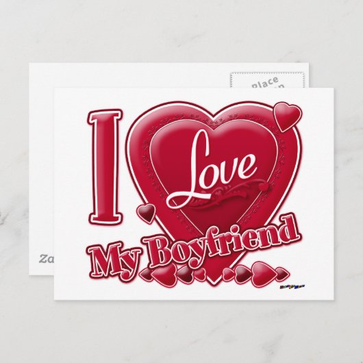 私は私のボーイフレンド赤を愛する – ハート ポストカード (正面/裏面)