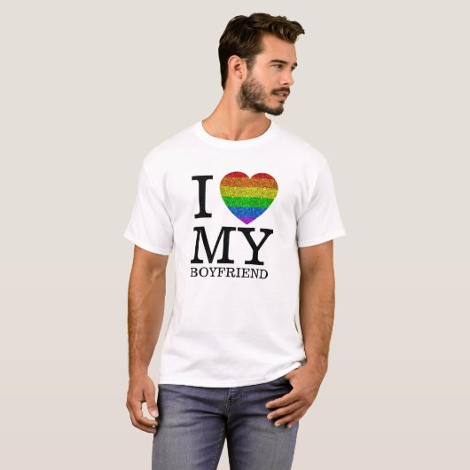 私は私のボーイフレンドLGBTフラグハートバレンタインデーが大好き Tシャツ (正面フル)
